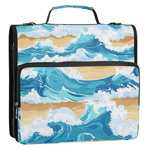 Beach Waves, 3,8 cm Ringordner, Organizer mit Griff und abnehmbarem Schultergurt, wasserdicht, Schulordner für die Schule, 3,8 cm, Blau Beach Waves, 3,8 cm Ringordner, Organizer mit Griff und abnehmbarem Schultergurt, wasserdicht, Schulordner für die Schule, 3,8 cm, Blau von siphylline