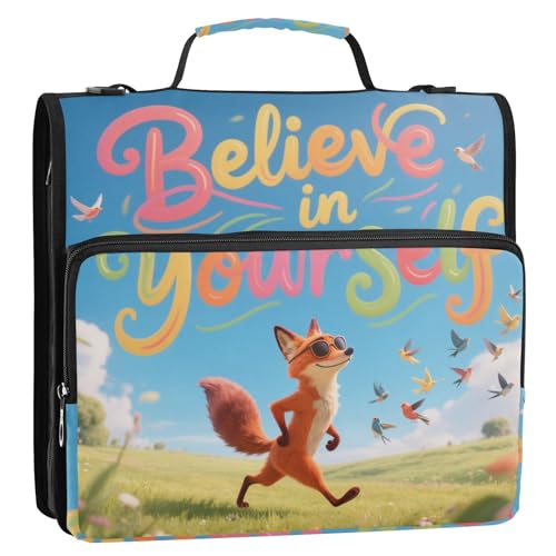 Believe in Yourself Aktenordner mit 3 Ringen und Reißverschluss, mit Griff, mehrere Taschen, Dokumenten-Organizer, Tasche für Mittelschüler von siphylline