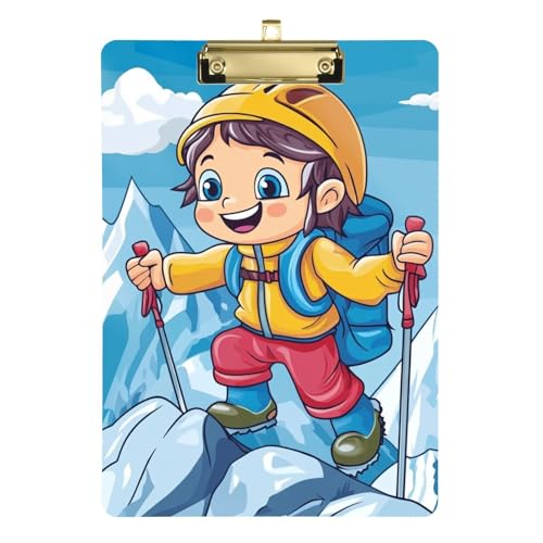 Bergsteiger-Cartoon-Klemmbrett, bedruckt, Standard-Loch, für Hausaufgaben, Kindergröße, 22,9 x 30,5 cm von siphylline