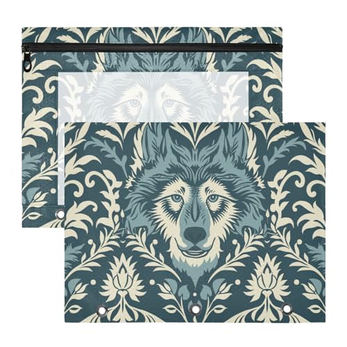 Binder-Bleistiftbeutel mit Reißverschluss, Kunststoff-Aktenordner für 3 Ringe, 2 Stück, Lehrer, Aufbewahrung, Schule, Studenten, Lehrerbedarf, William Morris-Stil, Design Wolf, Blaugrün Binder-Bleistiftbeutel mit Reißverschluss, Kunststoff-Aktenordner für 3 Ringe, 2 Stück, Lehrer, Aufbewahrung, Schule, Studenten, Lehrerbedarf, William Morris-Stil, Design Wolf, Blaugrün von siphylline