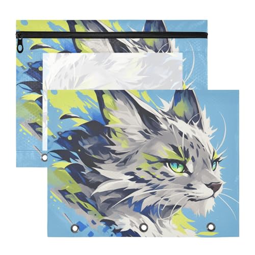 Binder-Bleistiftetui, 3 Löcher, 3 Locher für A4-Papier, Briefe, 2 Stück, Studenten, Klasse, Lynx, Mintgrün, Cool Binder-Bleistiftetui, 3 Löcher, 3 Locher für A4-Papier, Briefe, 2 Stück, Studenten, Klasse, Lynx, Mintgrün, Cool von siphylline