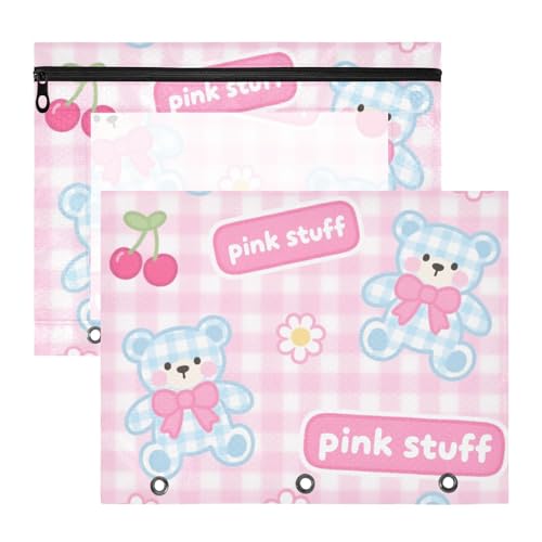Binder-Bleistiftetui, transparent, 3 Löcher, für A4-Papier, Briefe, 2 Stück, Lehrer, Klasse A, niedlicher Cartoon-Blaubär Binder-Bleistiftetui, transparent, 3 Löcher, für A4-Papier, Briefe, 2 Stück, Lehrer, Klasse A, niedlicher Cartoon-Blaubär von siphylline