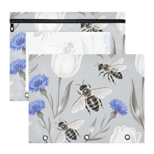 Binder-Bleistiftetui, transparent, 3-fach Locher, für A4-Papier, Briefe, 2 Stück, Studenten, Schulanfang, Grau/Violett, Blume, Biene Binder-Bleistiftetui, transparent, 3-fach Locher, für A4-Papier, Briefe, 2 Stück, Studenten, Schulanfang, Grau/Violett, Blume, Biene von siphylline