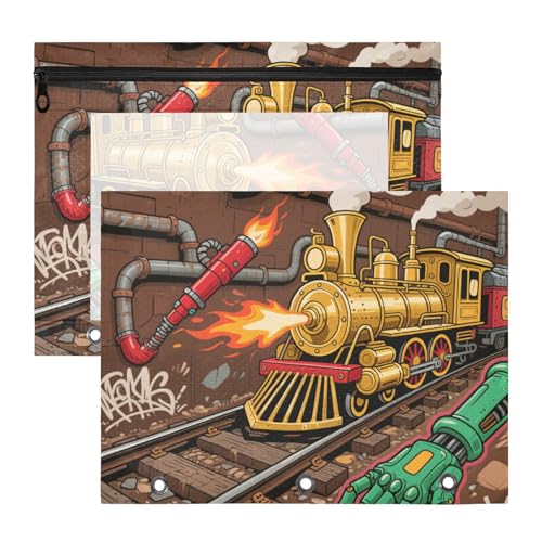 Binder-Bleistifttaschen mit 3 verstärkten Ösen, 3-Loch-Tasche für A4-Papier, Briefe, 2 Stück, Lehrer, Klasse, Cartoon, Industrie-Stil, Zug Binder-Bleistifttaschen mit 3 verstärkten Ösen, 3-Loch-Tasche für A4-Papier, Briefe, 2 Stück, Lehrer, Klasse, Cartoon, Industrie-Stil, Zug von siphylline