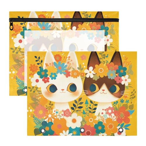 Binder-Federmäppchen, 3 Löcher, 3 Löcher, Tasche für 3 Ringe, 2 Stück, Studenten, Schulanfang, niedliche Blumen, Vintage Binder-Federmäppchen, 3 Löcher, 3 Löcher, Tasche für 3 Ringe, 2 Stück, Studenten, Schulanfang, niedliche Blumen, Vintage von siphylline