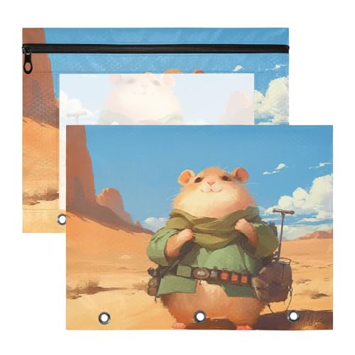 Binder-Federmäppchen, 3 Löcher, 3 Löcher, Tasche für A4-Papier, Briefe, 2 Stück, Studenten, Büro, Hamster, rustikaler Sand Binder-Federmäppchen, 3 Löcher, 3 Löcher, Tasche für A4-Papier, Briefe, 2 Stück, Studenten, Büro, Hamster, rustikaler Sand von siphylline