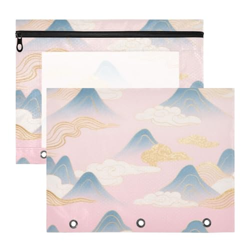 Binder-Federmäppchen, Klarsichtfenster, Kunststoff-Aktenordner für 3 Ringe, 2 Stück, Schüler, Schulbedarf, rosa-blau, Berggipfel und Wolken Binder-Federmäppchen, Klarsichtfenster, Kunststoff-Aktenordner für 3 Ringe, 2 Stück, Schüler, Schulbedarf, rosa-blau, Berggipfel und Wolken von siphylline
