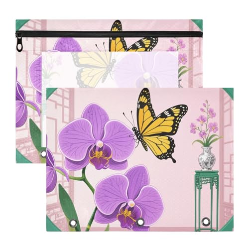 Binder-Federmäppchen, transparent, 3 Löcher, für A4-Papier, Briefe, 2 Stück, Studenten, College-Zubehör, chinesischer Stil, Schmetterling, Orchidee, Violett Binder-Federmäppchen, transparent, 3 Löcher, für A4-Papier, Briefe, 2 Stück, Studenten, College-Zubehör, chinesischer Stil, Schmetterling, Orchidee, Violett von siphylline