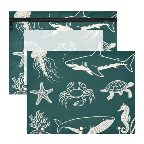 Binder-Federmäppchen, transparent, 3 Löcher, für A4-Papier, Briefe, 2 Stück, Studenten, Collegebedarf, Unterwasserbedarf, Tier, Weiß, Dunkelgrün, Hai, Quallen Binder-Federmäppchen, transparent, 3 Löcher, für A4-Papier, Briefe, 2 Stück, Studenten, Collegebedarf, Unterwasserbedarf, Tier, Weiß, Dunkelgrün, Hai, Quallen von siphylline
