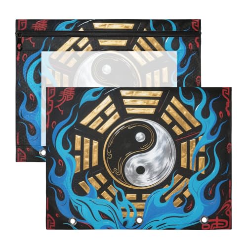 Binder-Federmäppchen mit Reißverschluss, Kunststoff-Dokumentenmappe für A4-Papier, Briefe, 2 Stück, Studenten, Kunstbedarf, Aufbewahrung, Yin-Yang, Blaues Feuer Binder-Federmäppchen mit Reißverschluss, Kunststoff-Dokumentenmappe für A4-Papier, Briefe, 2 Stück, Studenten, Kunstbedarf, Aufbewahrung, Yin-Yang, Blaues Feuer von siphylline