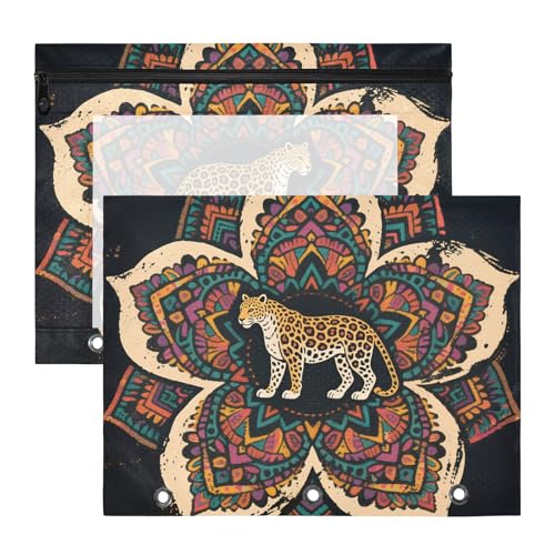 Bindertaschen, 3 Löcher, Aufbewahrungstasche für 3 Ringe, 2 Stück, Lehrer, Schulbedarf, Boho, Mandala, Blumen, Leopardenmuster, bunt Bindertaschen, 3 Löcher, Aufbewahrungstasche für 3 Ringe, 2 Stück, Lehrer, Schulbedarf, Boho, Mandala, Blumen, Leopardenmuster, bunt von siphylline
