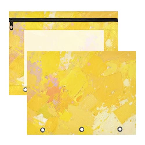 Bindertaschen, 3 Löcher, Aufbewahrungstasche für 3 Ringe, 2 Stück, Studenten, Schulbedarf, abstrakte Kunst, Spritztinte, Gelb Bindertaschen, 3 Löcher, Aufbewahrungstasche für 3 Ringe, 2 Stück, Studenten, Schulbedarf, abstrakte Kunst, Spritztinte, Gelb von siphylline