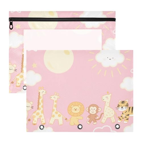 Bindertaschen, 3 Löcher, Taschenordner für A4-Papier, Briefe, 2 Stück, Lehrer, Kunstbedarf, Aufbewahrung, lustige Giraffe, Affe, Rosa Bindertaschen, 3 Löcher, Taschenordner für A4-Papier, Briefe, 2 Stück, Lehrer, Kunstbedarf, Aufbewahrung, lustige Giraffe, Affe, Rosa von siphylline