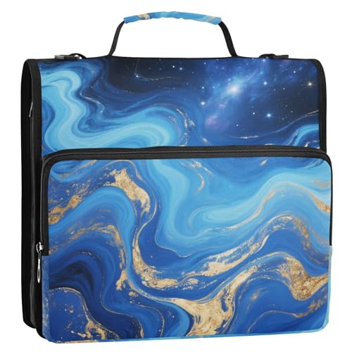 Blaue und goldene Marmor-Textur, 3,8 cm, 3 Ringe, Organizer mit Schultergurt, Dokumentenmappe, Organizer für Mittelschüler Blaue und goldene Marmor-Textur, 3,8 cm, 3 Ringe, Organizer mit Schultergurt, Dokumentenmappe, Organizer für Mittelschüler von siphylline