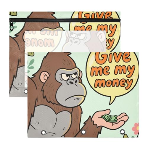 Bleistiftbeutel mit glatten Reißverschlüssen, Kunststoff-Aktenordner für 3 Ringe, 2 Stück, Lehrerklasse Give Me My Money Gorilla Bleistiftbeutel mit glatten Reißverschlüssen, Kunststoff-Aktenordner für 3 Ringe, 2 Stück, Lehrerklasse Give Me My Money Gorilla von siphylline