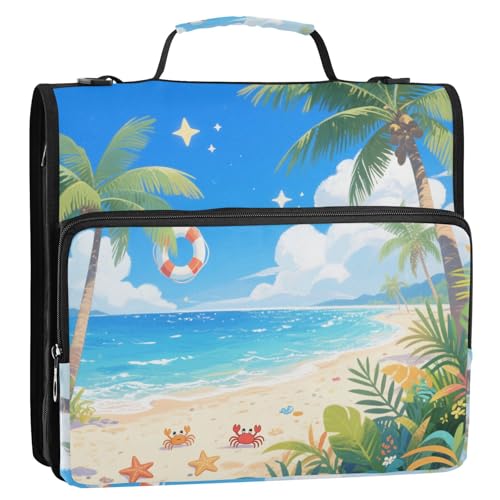 Blue Summer Beach 3,8 cm Ringbuch mit Reißverschluss mit Griff und abnehmbarem Schultergurt, leicht zu transportieren, Dokumenten-Organizer-Tasche für Mittelschule Blue Summer Beach 3,8 cm Ringbuch mit Reißverschluss mit Griff und abnehmbarem Schultergurt, leicht zu transportieren, Dokumenten-Organizer-Tasche für Mittelschule von siphylline