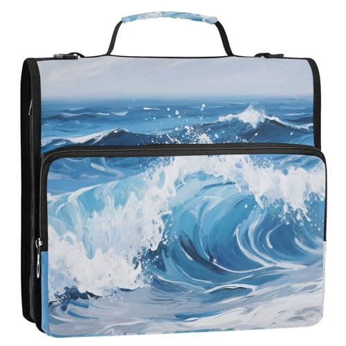 Blue Waves 3,8 cm 3 Ringe Schule Reißverschluss Ordner mit Schultergurt Laege Kapazität Dokument Organizer für Schule von siphylline