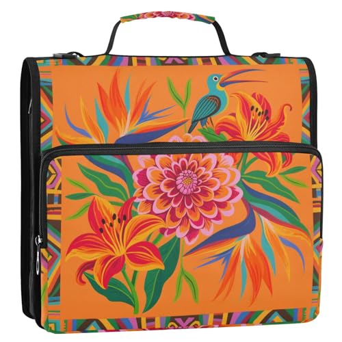 Boho Bright Flower 3,8 cm 3-Ring-Reißverschluss-Ordner mit Schultergurt und Griff, mehrere Taschen, Schulbedarf, Organizer für Mittelschüler von siphylline