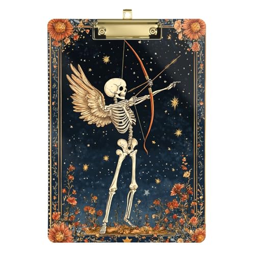 Boho-Skelett-Blumen-Klemmbrett, transparent, Hartfaserplatte für Lehrer, Krankenpflege, Größe 22,9 x 30,5 cm von siphylline