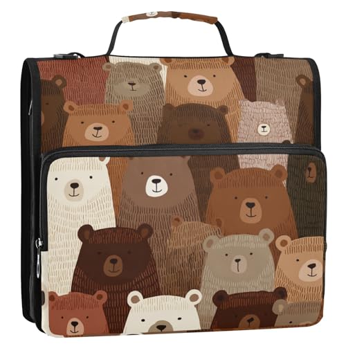 Brown Bear Cartoon Cute 3 Rings 3.8 cm Binder with Zipper with Strap Easy to Carry Document Binder Organizer for School and Office von siphylline