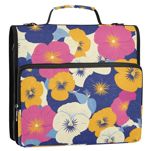 Bunte Blumen, 3,8 cm, 3 Ringe, Ordner mit extra Taschen, mit Schultergurt und Griff, inklusive Reißverschlusstasche, Dokumentenmappe für die Schule von siphylline