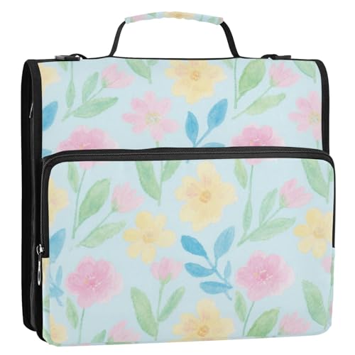 Bunte Blumen und Blätter, 3 Ringe, 3,8 cm, Reißverschluss, Ordner mit Griff, mehrere Taschen, Schulbedarf, Organizer für die Schule von siphylline