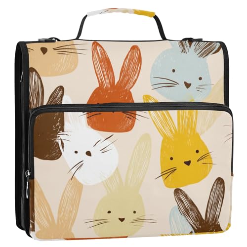 Bunte Kaninchen, niedliches Cartoon-Design, 3 Ringe, Reißverschluss-Mappe mit Schultergurt, einfach zu tragen, mit Reißverschluss, Portfolio für Mittelschüler von siphylline