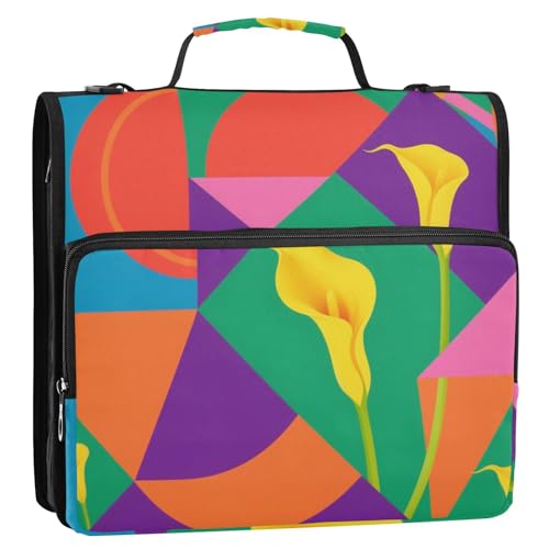 Bunte geometrische Formen, gelbe Blumen, 3 Ringe, 3,8 cm, Büroordner mit Griff, wasserdicht, tragbar, für Zuhause, Reisen, sichere Aufbewahrungstasche für Mittelschule Bunte geometrische Formen, gelbe Blumen, 3 Ringe, 3,8 cm, Büroordner mit Griff, wasserdicht, tragbar, für Zuhause, Reisen, sichere Aufbewahrungstasche für Mittelschule von siphylline