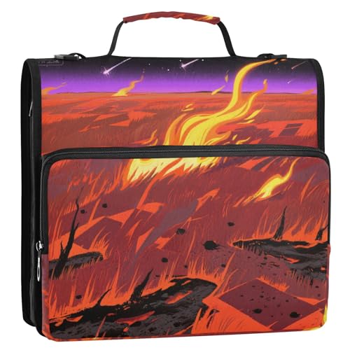 Burning Fields Dokumenten-Organizer mit 3 Ringen und Griff, wasserdicht, für Büro, Schule, Rot von siphylline