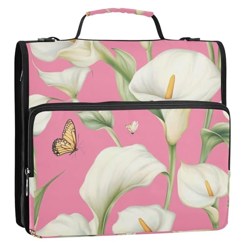 Calla Mappe mit Reißverschluss, 3 Ringe, Reißverschluss, mit Schultergurt, wasserdicht, Portfolio-Organizer für Mittelschüler, Rosa von siphylline