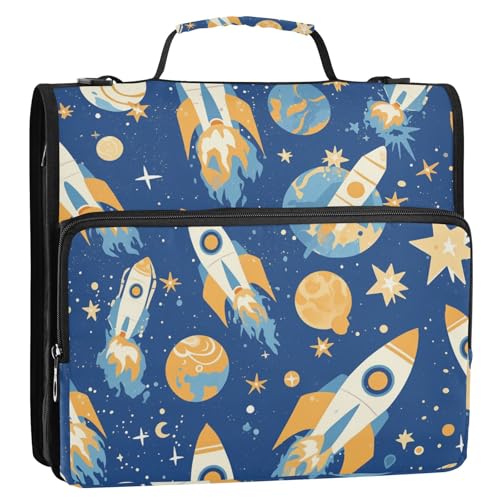 Cartoom Rockets Aktenordner mit 3 Ringen, stabiler Reißverschluss, mit Schultergurt, leicht zu transportieren, Dokumentenordner, Organizer, geeignet für Mittelschule, Blau von siphylline