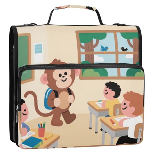 Cartoon Brown Affe School 3.8 cm 3-Rings Organizer Binder with Shoulder Strap Easy to Carry School Binders Organizer for Middle School von siphylline