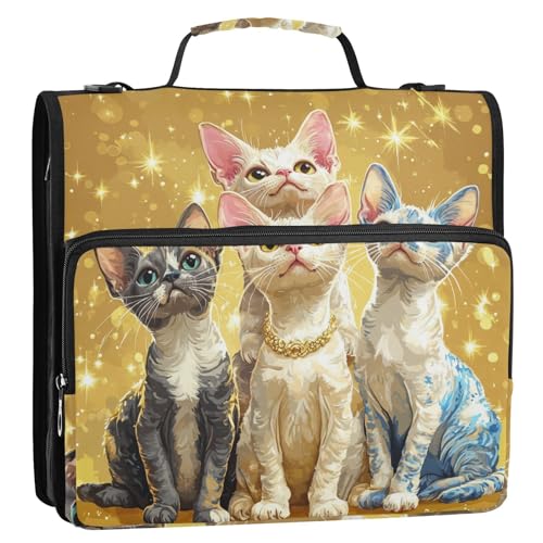 Cartoon Cute Devon Rex Cats Realistischer Stil 3,8 cm 3-Ring-Ordner mit extra Taschen mit Griff und abnehmbarem Schultergurt, mehrere Taschen, Dokumentenmappe, Organizer für Mittelschule Cartoon Cute Devon Rex Cats Realistischer Stil 3,8 cm 3-Ring-Ordner mit extra Taschen mit Griff und abnehmbarem Schultergurt, mehrere Taschen, Dokumentenmappe, Organizer für Mittelschule von siphylline