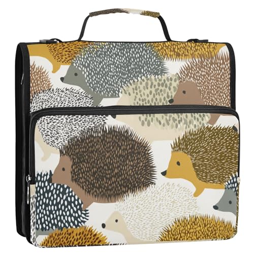 Cartoon-Igel, niedlich, bunt, 3 Ringe, 3,8 cm, Reißverschluss, Organizer mit Gurt, einfach zu transportieren, Dokumentenmappe, Organizer für Mittelschüler von siphylline