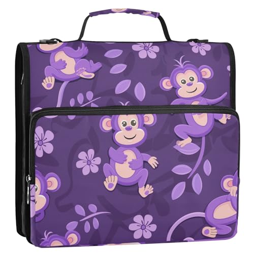 Cartoon-Illustration Affe, violett, 3,8 cm, 3 Ringe, Ordner-Organizer mit Gurt, einfach zu transportieren, Dokumenten-Aufbewahrungstasche für Mittelschüler Cartoon-Illustration Affe, violett, 3,8 cm, 3 Ringe, Ordner-Organizer mit Gurt, einfach zu transportieren, Dokumenten-Aufbewahrungstasche für Mittelschüler von siphylline