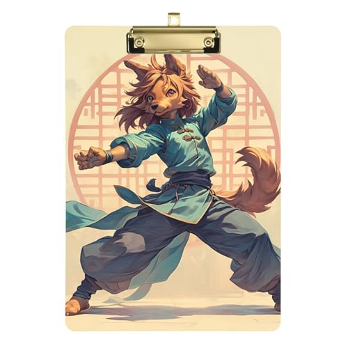 Cartoon-Klemmbrett mit niedlichem Kung-Fu-Hund, cooles EKG-Klemmbrett, wasserdicht, für Trainer, medizinisches Klassenzimmer, Größe 22,9 x 30,5 cm von siphylline