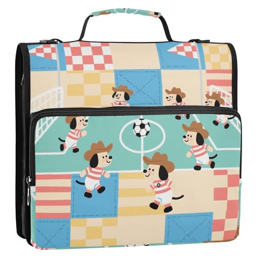 Cartoon-Organizer mit buntem Cowboy-Hund, 3,8 cm, 3 Ringe, Organizer mit Griff und abnehmbarem Schultergurt, wasserdicht, Schulordner für Büro, Schule von siphylline