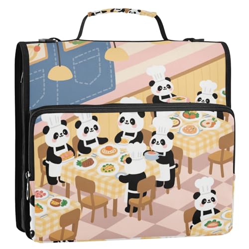 Cartoon Penda Chef 3,8 cm 3 Ringe Organizer Ordner mit Schultergurt und Griff, mehrere Taschen, Dokumentenmappe, Organizer für Büro, Schule, Gelb von siphylline