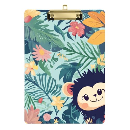 Cartoon Tropische Blätter Affe Grün Flaches Klemmbrett Loch Transparent für Lehrer Must Haves für Klassenzimmer Grundschule Größe 22,9 x 30,5 cm von siphylline