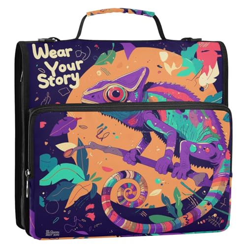 Chamäleon Aktenordner, 3,8 cm, 3 Ringe, stabiler Reißverschluss, mit Schultergurt und Griff, mehrere Taschen, Dokumentenmappe, Organizer, geeignet für Mittelschule, Violett von siphylline