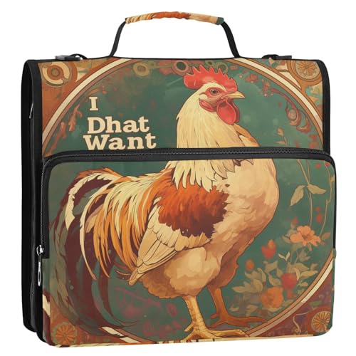 Chick Mucha-Stil 3-Ringordner mit Riemen und Reißverschlusstasche, tragbar, für Zuhause, Reisen, sichere Aufbewahrungstasche für Büro, Schule von siphylline