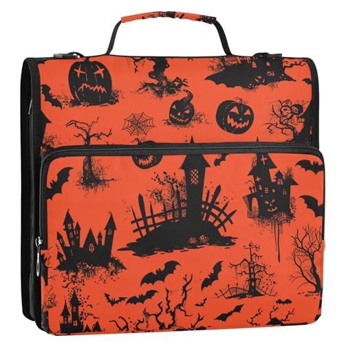 Creepy Holloween Ringbuch mit 3 Ringen, Reißverschluss, mit Schultergurt und Griff, leicht zu transportieren, tragbares Portfolio für die Mittelschule, Rot / Schwarz von siphylline