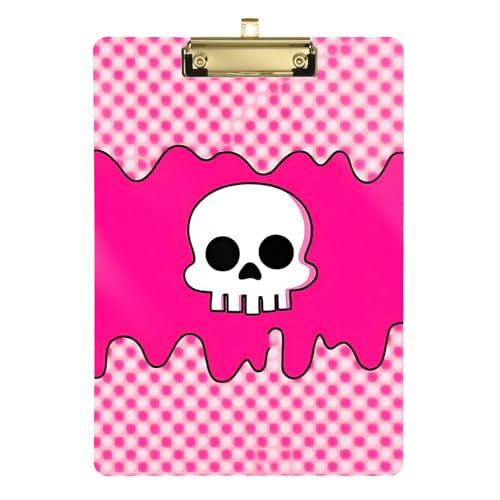 Dekoratives Klemmbrett mit Totenkopf-Motiv, Pfirsichkariert, Standard-Loch, für Krankenpfleger, Studenten, Handel, Größe 22,9 x 30,5 cm von siphylline
