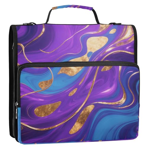 Dokumenten-Organizer, 3,8 cm, 3 Ringe, stabiler Reißverschluss, mit Schultergurt, Dokumenten-Organizer, geeignet für Mittelschule, Violett-Gold von siphylline