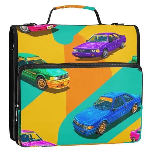 Dokumenten-Organizer mit 3 Ringen in leuchtenden Farben, Retro-Design, mit Riemen, inklusive Reißverschlusstasche, Dokumenten-Organizer-Tasche für Mittelschüler von siphylline