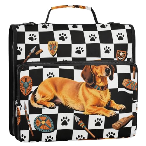 Dokumenten-Organizer mit Dackel-Motiv, 3 Ringe, 3,8 cm, mit Schultergurt, mehrere Taschen, Dokumenten-Organizer, Tasche für die Schule Dokumenten-Organizer mit Dackel-Motiv, 3 Ringe, 3,8 cm, mit Schultergurt, mehrere Taschen, Dokumenten-Organizer, Tasche für die Schule von siphylline