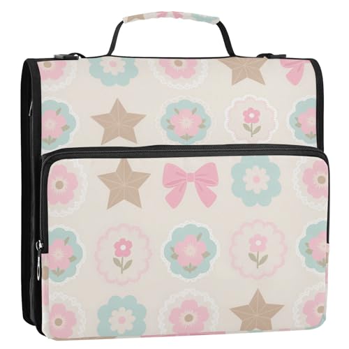 Dokumenten-Organizer mit niedlicher rosa Blumenschleife und 3 Ringen, extra Taschen, mit Schultergurt und Griff, für Büro, Schule Dokumenten-Organizer mit niedlicher rosa Blumenschleife und 3 Ringen, extra Taschen, mit Schultergurt und Griff, für Büro, Schule von siphylline