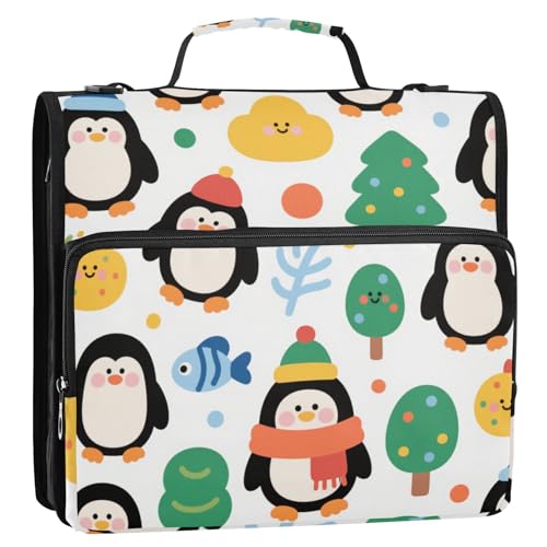 Dokumenten-Organizer mit süßem Cartoon-Pinguin, 3 Ringe, 3,8 cm, Reißverschluss, mit Schultergurt und Griff, Dokumenten-Organizer für Mittelschule, Schwarz Dokumenten-Organizer mit süßem Cartoon-Pinguin, 3 Ringe, 3,8 cm, Reißverschluss, mit Schultergurt und Griff, Dokumenten-Organizer für Mittelschule, Schwarz von siphylline