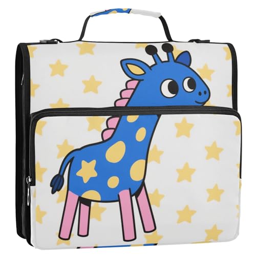 Dokumentenmappe mit süßem Tier, Giraffe, blauer Stern, Gelb, 3 Ringe, Reißverschluss mit Riemen, Kapazität für Dokumente, Organizer für Mittelschule Dokumentenmappe mit süßem Tier, Giraffe, blauer Stern, Gelb, 3 Ringe, Reißverschluss mit Riemen, Kapazität für Dokumente, Organizer für Mittelschule von siphylline