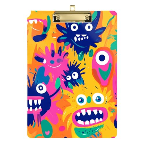 Doodle Lustige niedliche Monster, buntes Klemmbrett, Ordner, Kunststoff, für legale Frauen, Basketball-Trainer, Größe 22,9 x 30,5 cm von siphylline